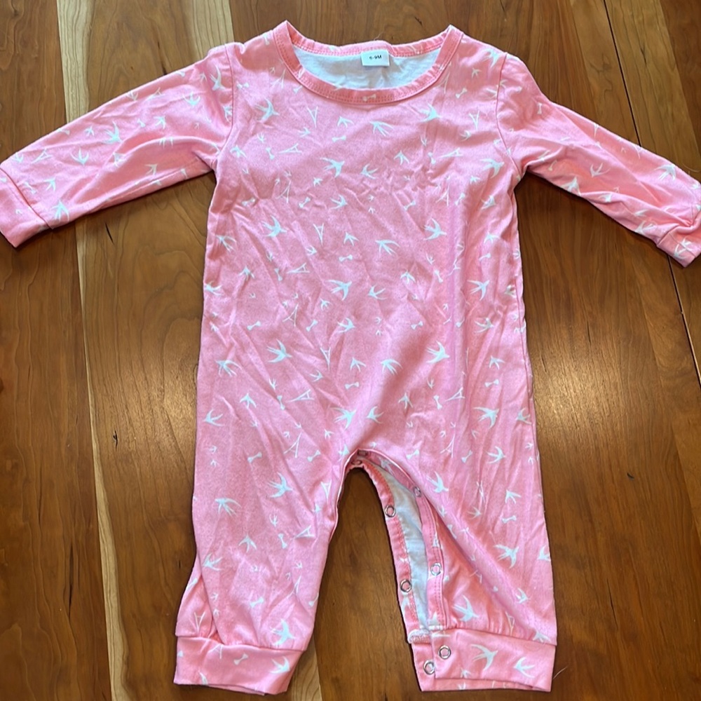 BOGO pink long sleeved onesie romper with white birds